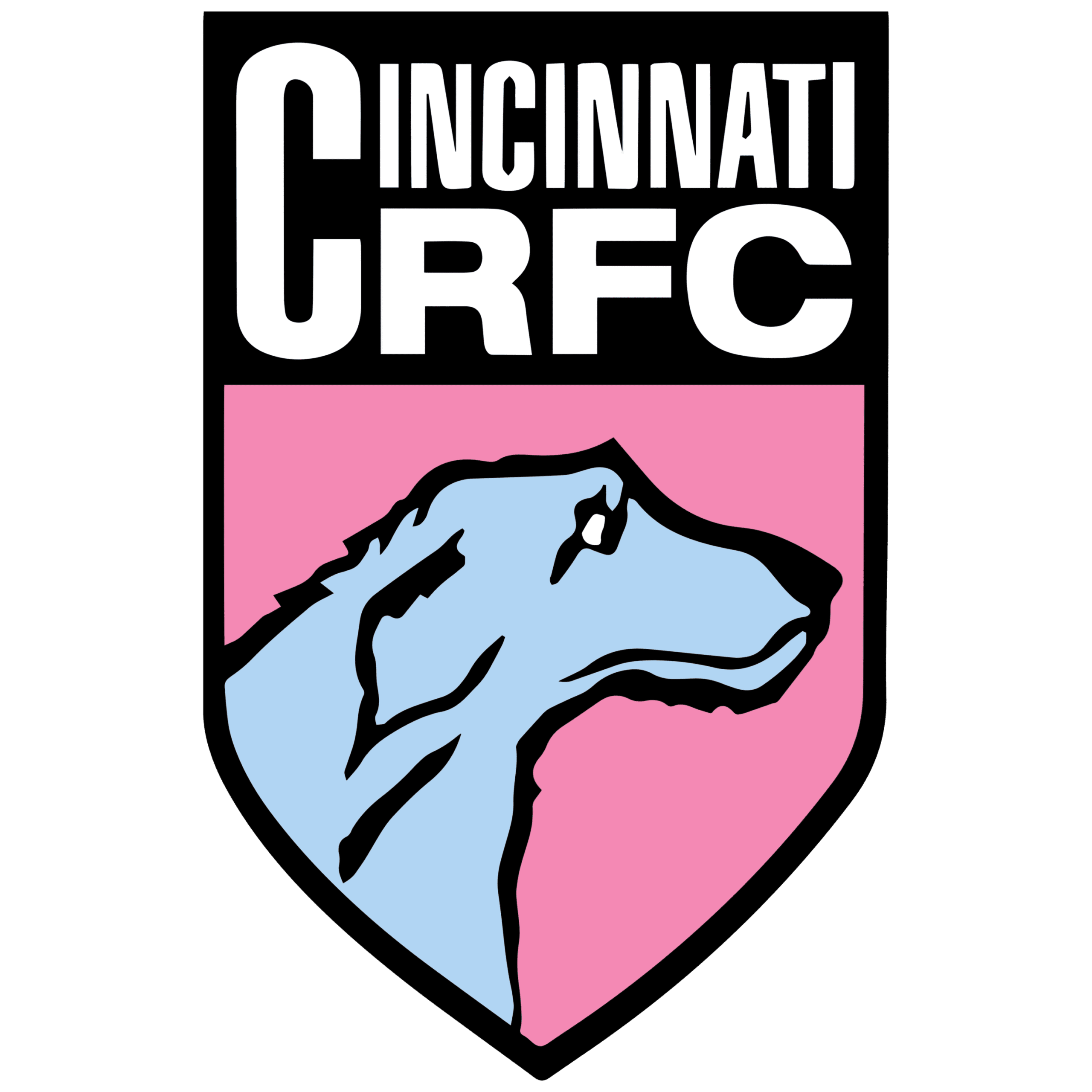 Logo CRFC Wolfhounds Main Letters White Back Pink Hound Blue Eye White Outline Black Transparent Square 4000